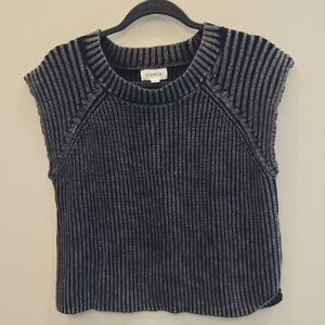 Evereve Black & White Ribbed Knit Cap-Sleeve Sweater